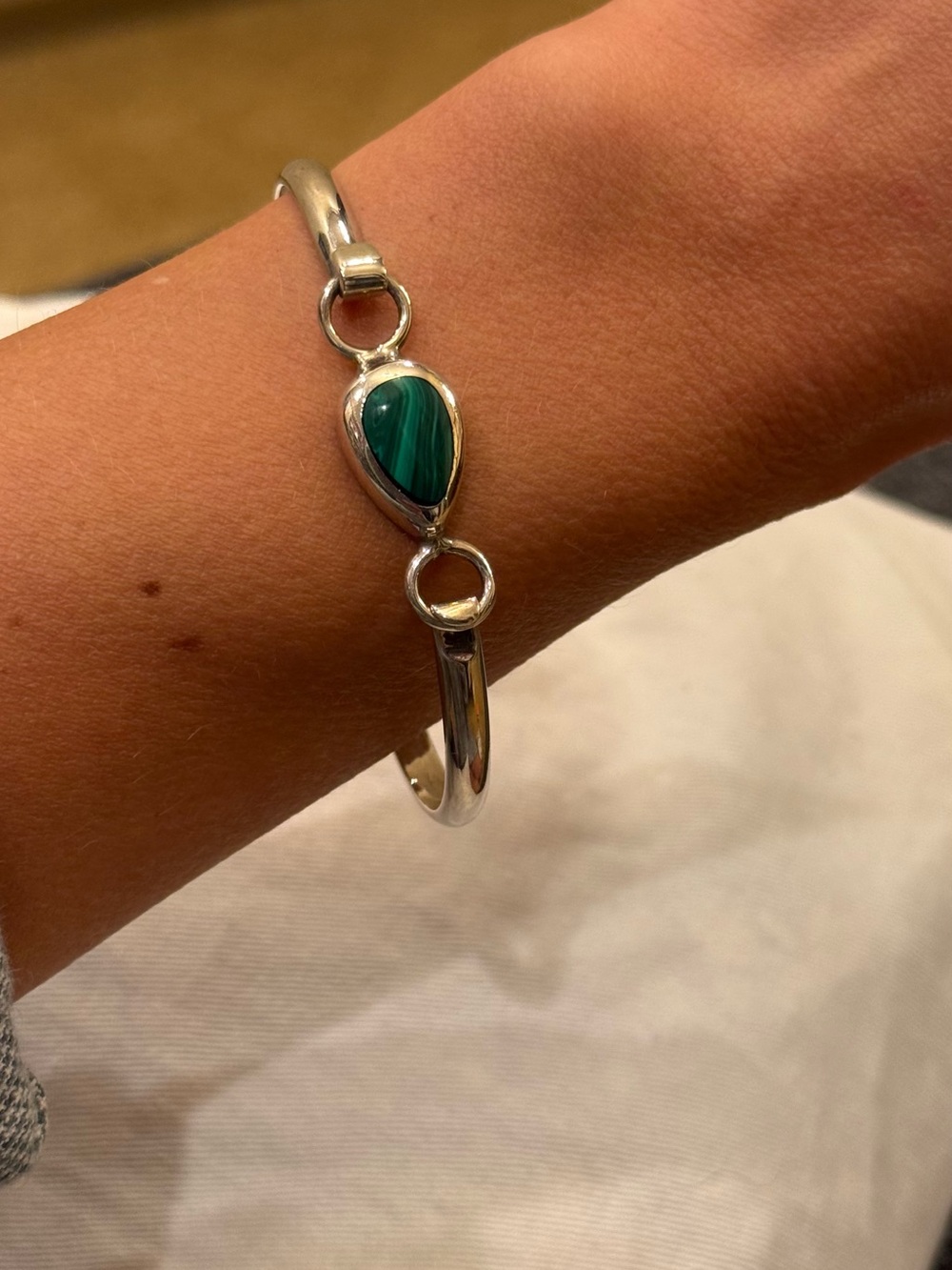 Bracelet Sterling Malachite Green Stone Silver 925 Mexico Bangle Bracelet